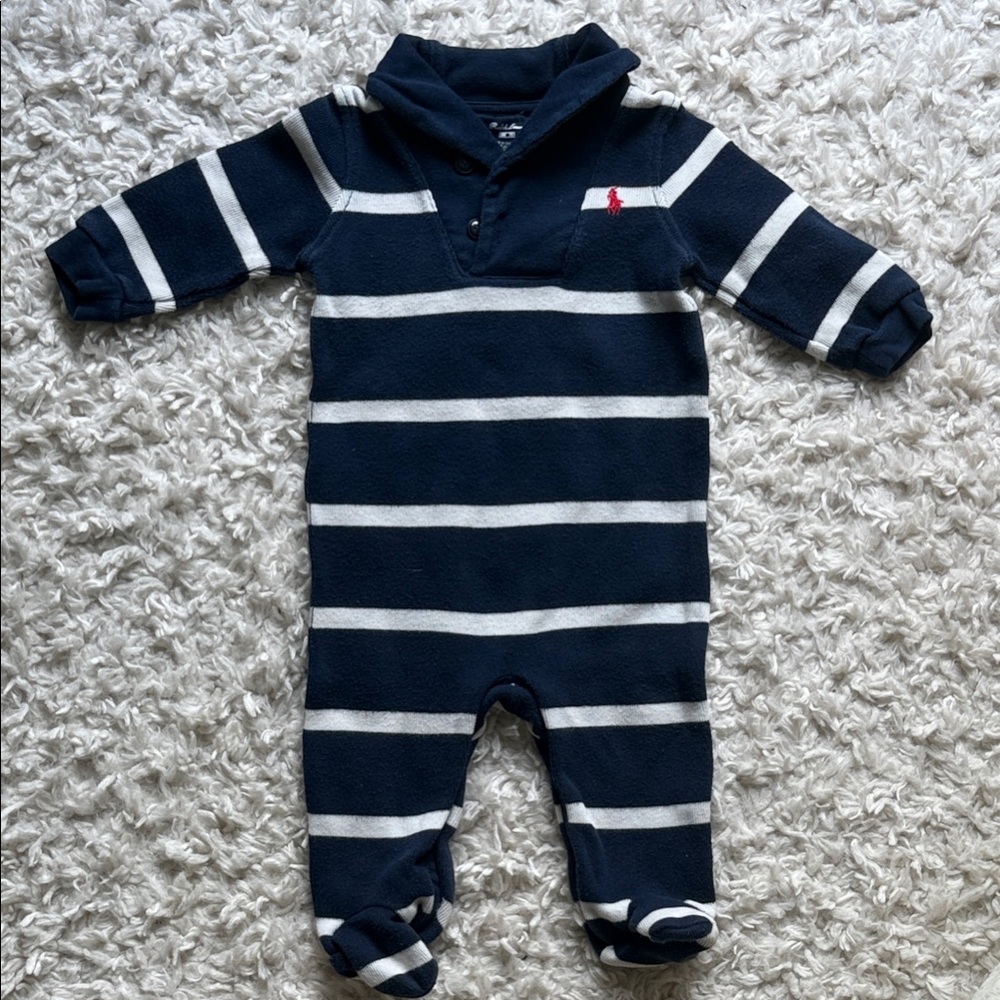 Polo by Ralph Lauren Navy and White Striped Footie